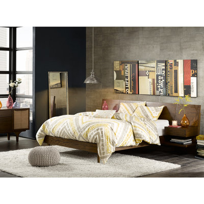 King Size Pecan Wood Bed With 2 Side Nightstands Concealed Collection In Pecan, Solid Furniture
