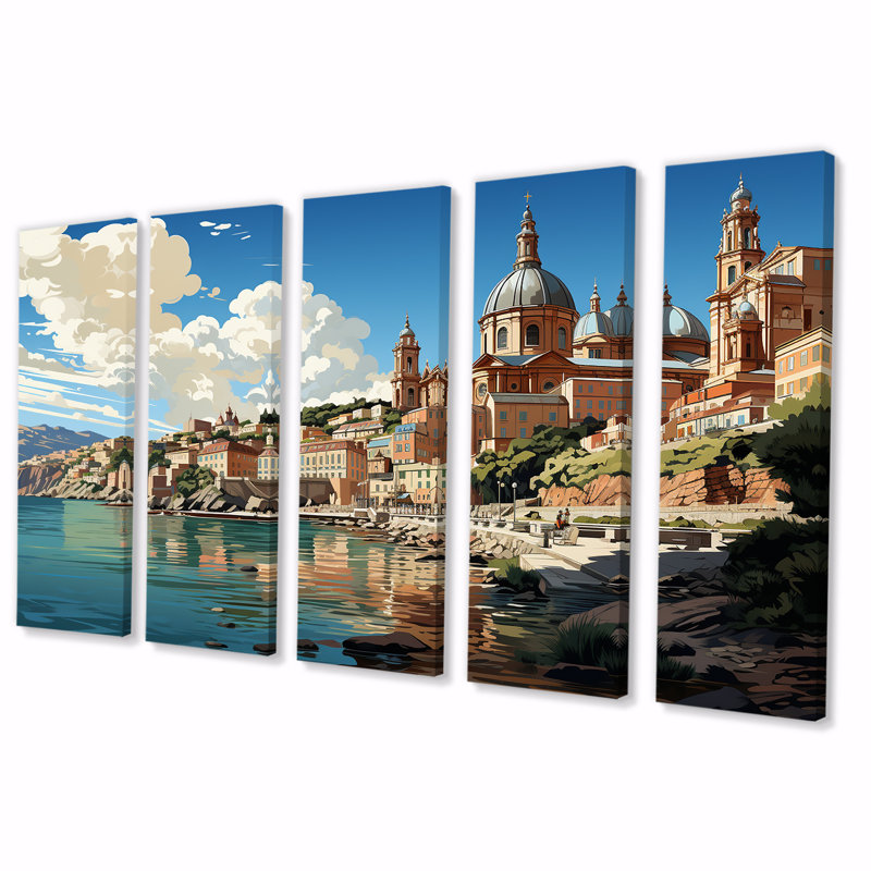 «Capri Italy Landscape Coastal Dream IV», ensemble d'art mural 5 pièces Italie, H 28 po x l 60 po