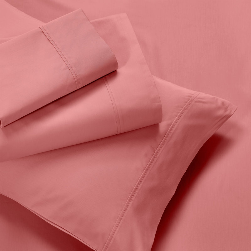 Superior 600 Thread Count Cotton Blend Solid Deep Pocket Bed Sheet Set, Split King Sheet Set, Blush