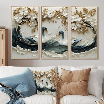 Ensemble de salon Swans Love Under Gold White Orchid Tree Garden III - Cherry Blossom