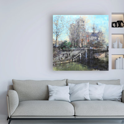 Reproduction d’art sur toile tendue, "notre dame on the Seine" par Mark Laghi
