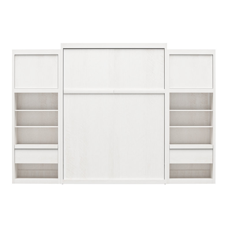 Wexford Murphy Bed with Side Cabinet Storage, Queen, Ivory Oak