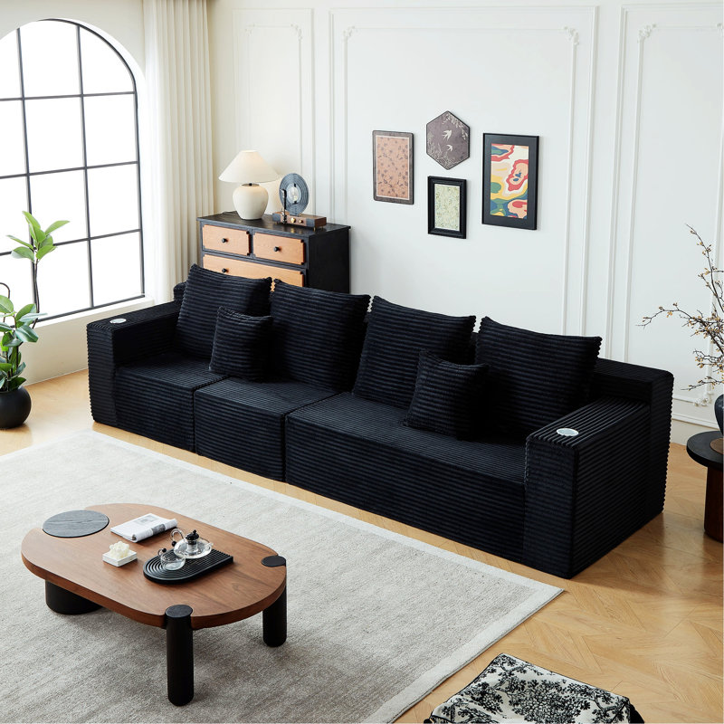 Canapé modulaire rembourré avec porte-gobelets, Noir