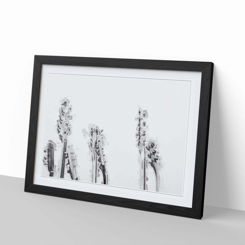 Multiple Guitars in Abstract - Framed Print, 27cm H x 36cm W x 2cm D, Black Framed