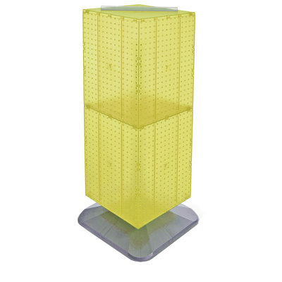 Présentoir de plancher à quatre côtés en panneau perforé sur base pivotante. Support à roulettes. Taille du panneau: l 14 po x H 40 po