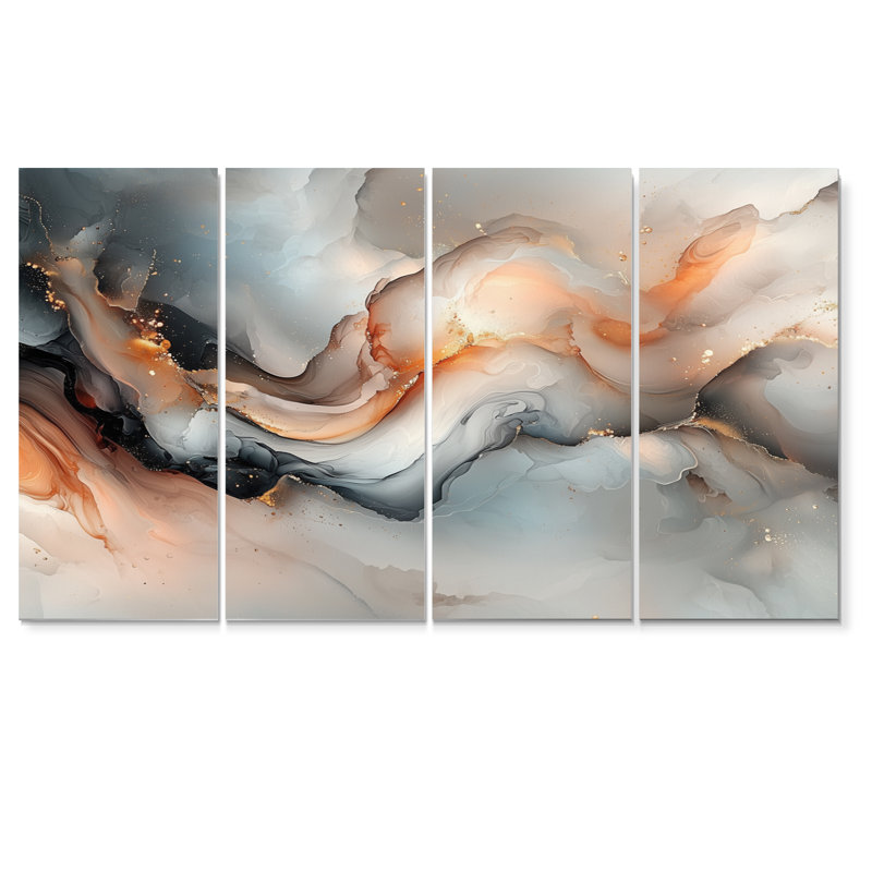 Marbre abstrait dans des tons roses et bleus - ensemble d'art sur toile marbrée, H 32 po x l 64 po