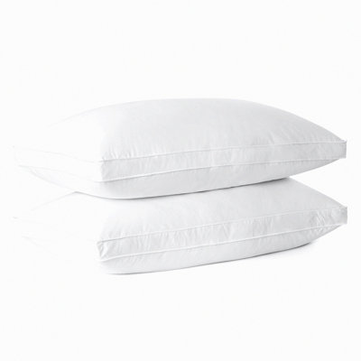 Luxury Comfort Down Pillows - Set of 2 Standard Size, 100% Cotton Cover, Gusseted Design for Back, Stomach, Side Sleepers. Ultimate Support and Softness.
