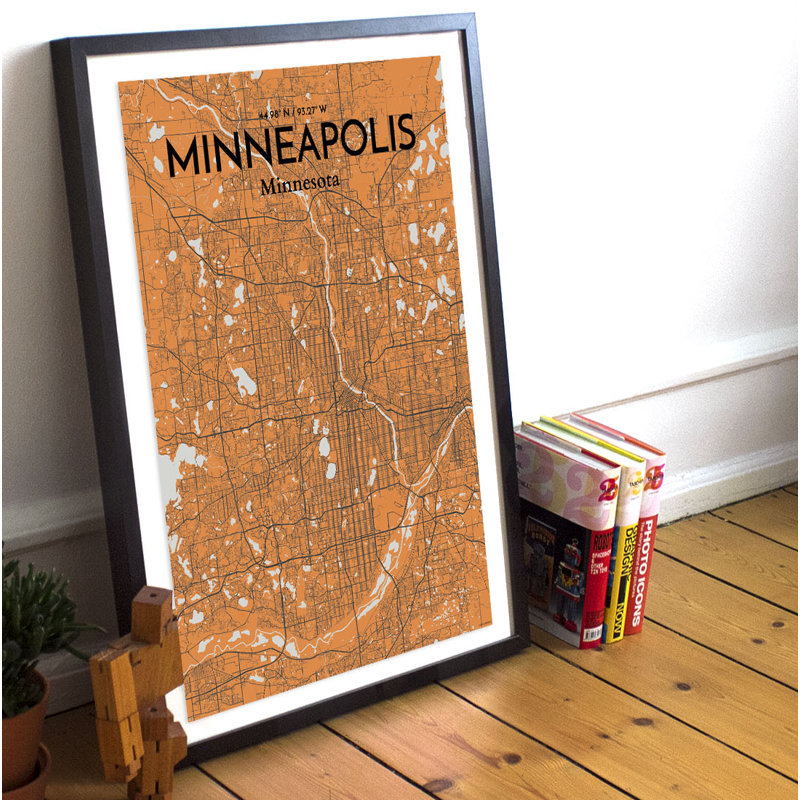 « minneapolis »-impression d’art graphique sans cadre sur papier, H 24 po x l 18 po x P 0,05 po