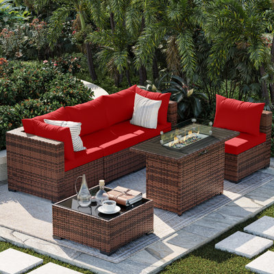 4 - Person Outdoor Wicker Patio Conversation Furniture Set With Fire Pit Table