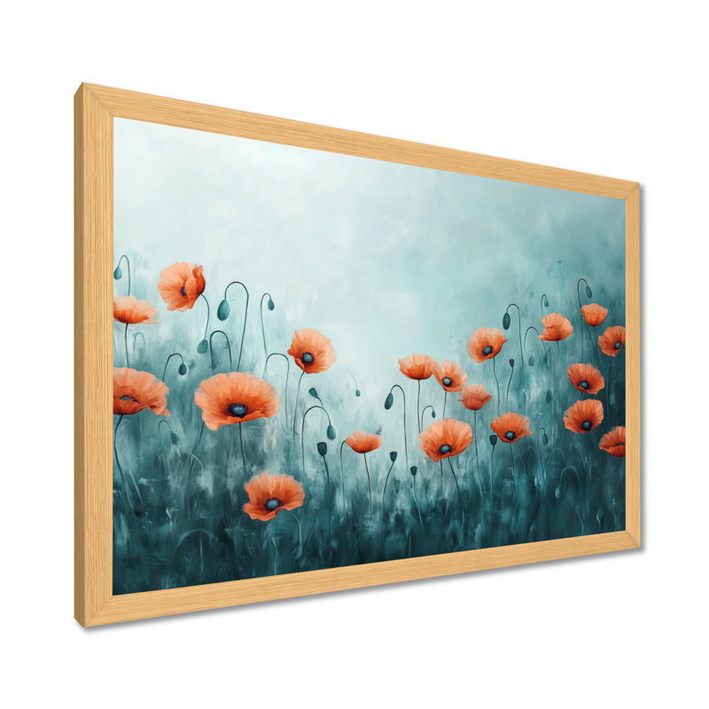 Coquelicots des prés sarcelle II - Tableau encadré, H 12 po x l 20 po, Natural Picture Framed