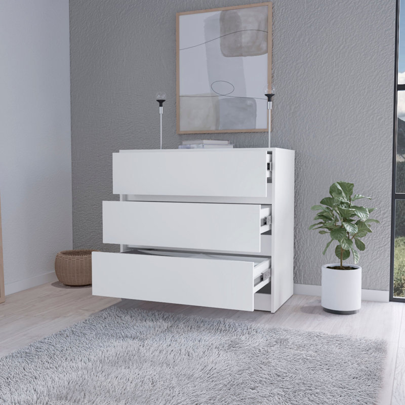 Commode 3 tiroirs l 33,46 po, Blanc