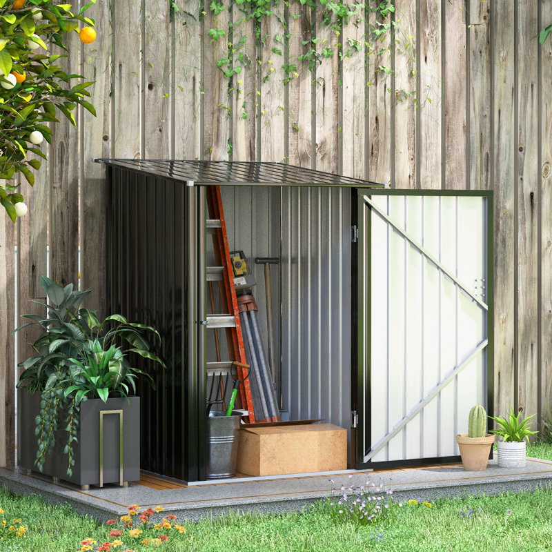 Remise gris foncé, 3,3 pi x 3,4 pi, métal galvanisé, porte verrouillable, pour la cour arrière, le garage, le patio, la pelouse, l'espace de rangement pour outils de jardin, fournitures de piscine