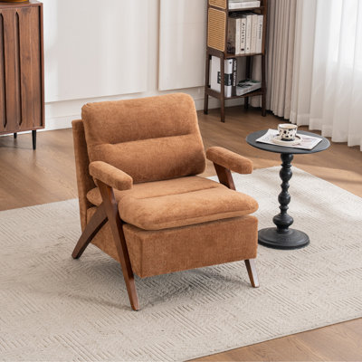 Mid Century Upholstered Arm Accent Chair with Solid Wood Legs