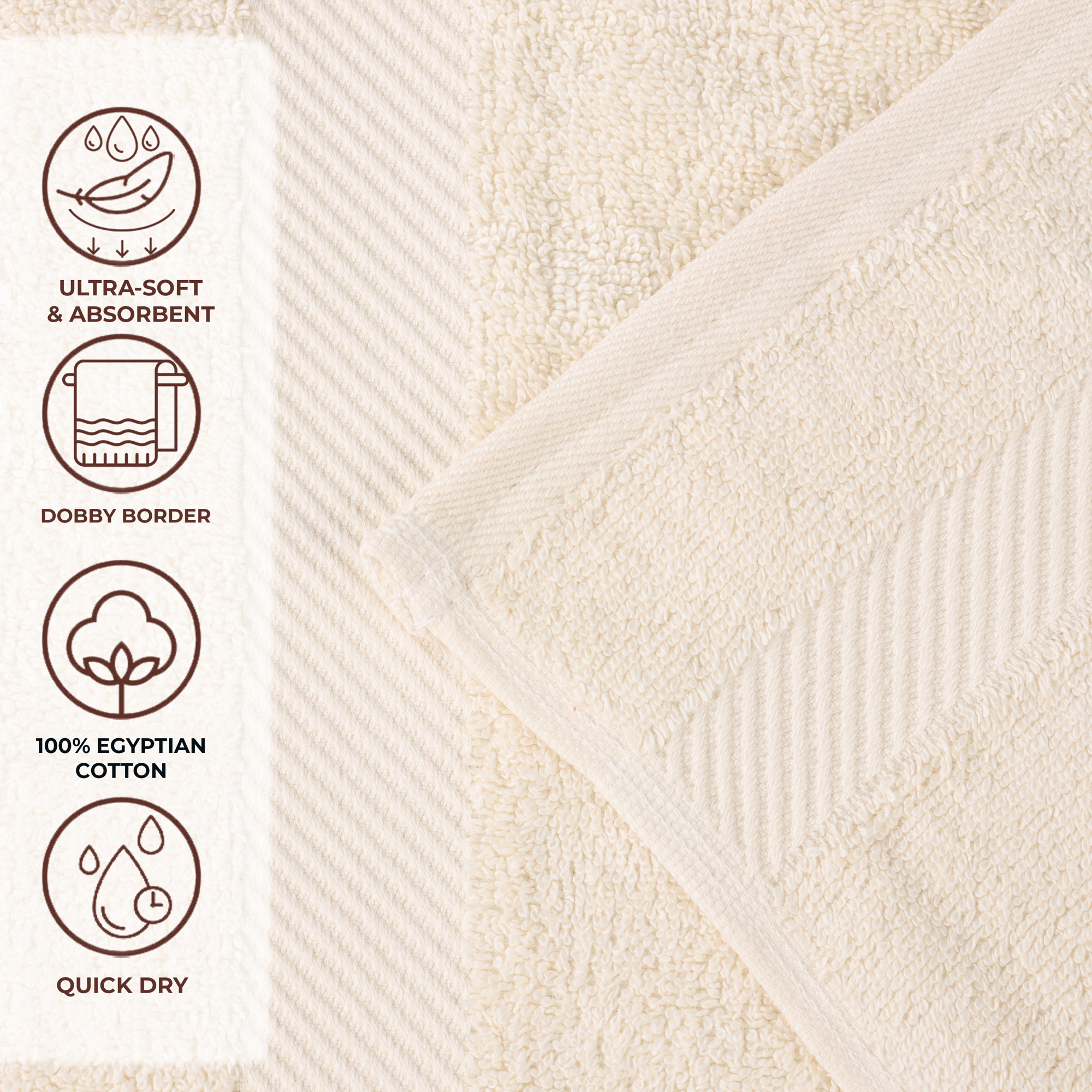 Rei Certified Egyptian Cotton Medium Weight Solid Luxury 2 Piece Bath Sheet Set, Ivory