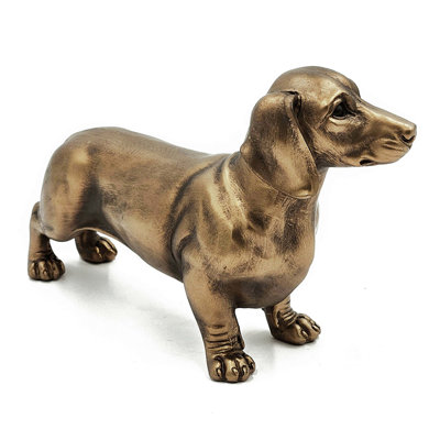 11.4X3.3X6.6" Lifelike Dachshund Figurine With Copper Finish