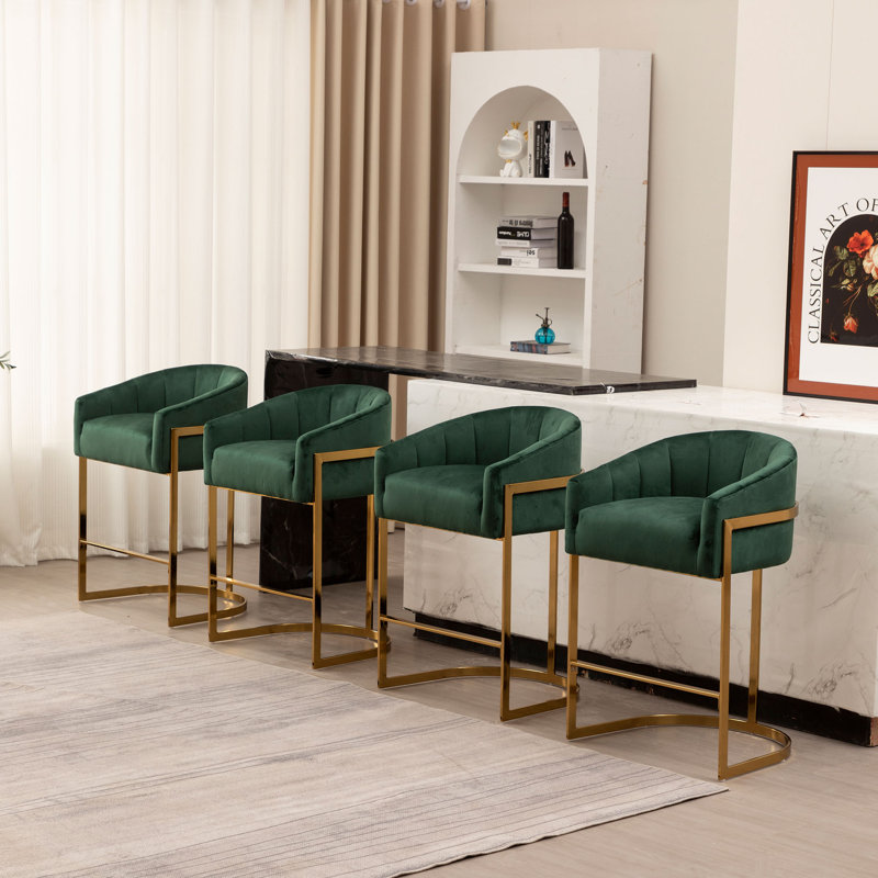 Tabouret de comptoir revêtu de velours l 22 po Johnnice , Vert
