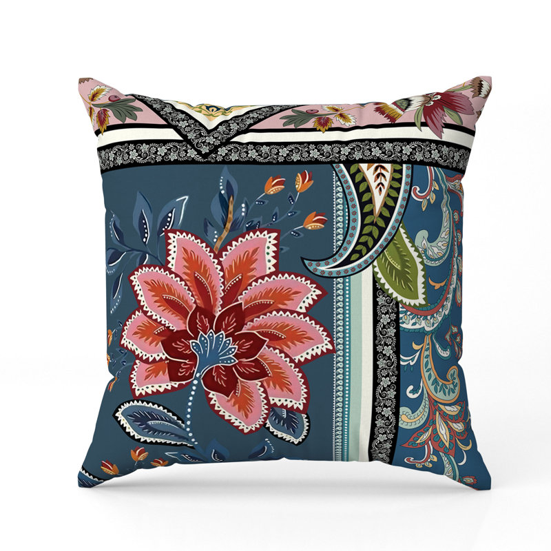 Coussin Floral, H 20 po x l 20 po, Bleu/rouge