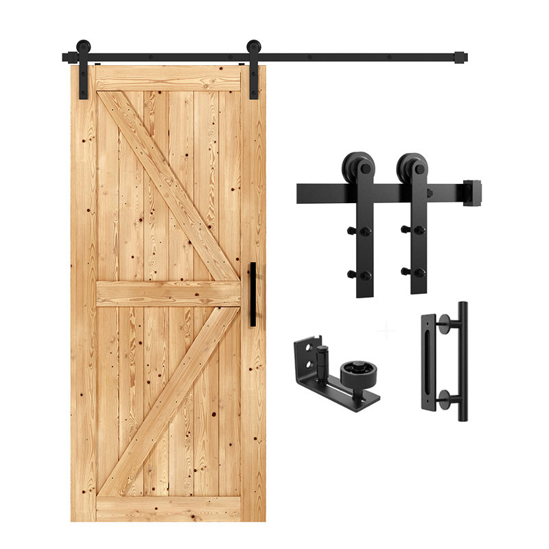 Ensemble de quincaillerie pour porte de grange simple en acier noir mat, 60 po