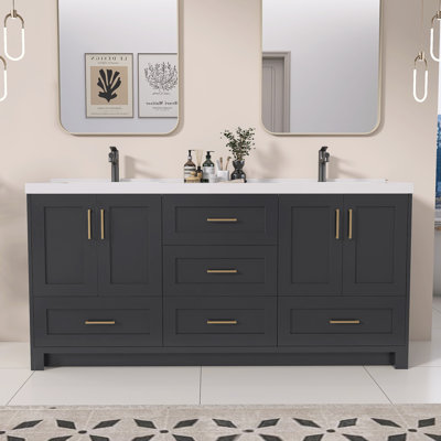 Liskeard Solid Wood 72 Inch Double Bathroom Vanity with Solid Surface Top