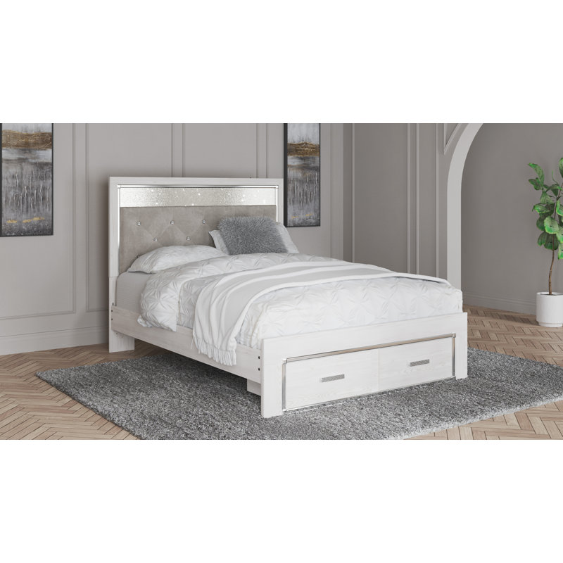 Grand lit de rangement, commode, miroir et commode Altyra