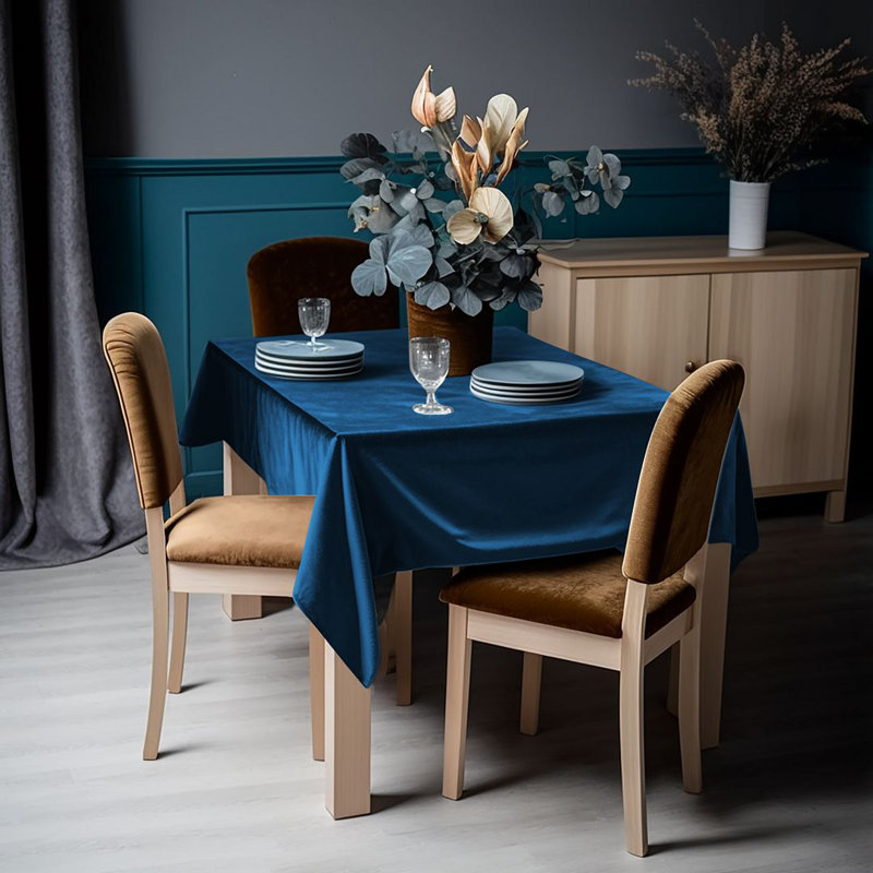 Luxury Matte Velvet Tablecloth, 150" L x 52" W, 42 Honolulu Blue