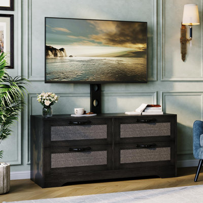 4-Drawer TV Stands for Living Room, Entertainment Center,4-Drawer Wicker-Style MDF TV Stand with Stand, Living Room Furniture