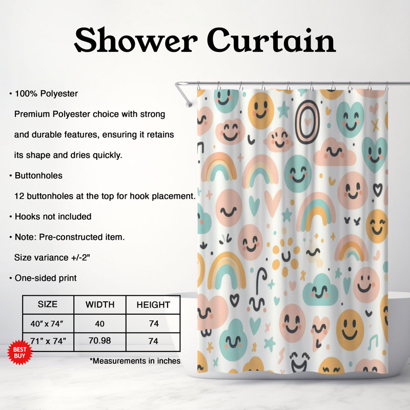 Rideau de douche standard 1 pièce Retro Joy, H 74 po x l 71 po