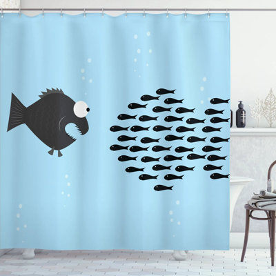 Little Fish Crew and Big Fish Decor Single Shower Curtain