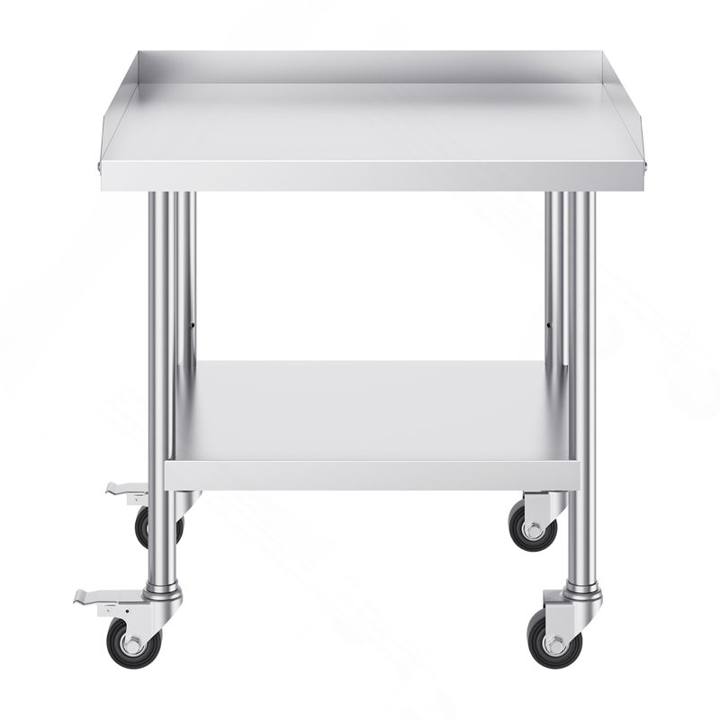 Table de travail en acier inoxydable, table de préparation commerciale de 24 x 28 x 30 pouces avec 4 roues, roulettes, table de préparation robuste à 3 côtés, table de travail en métal pour restaurant Home Hotel