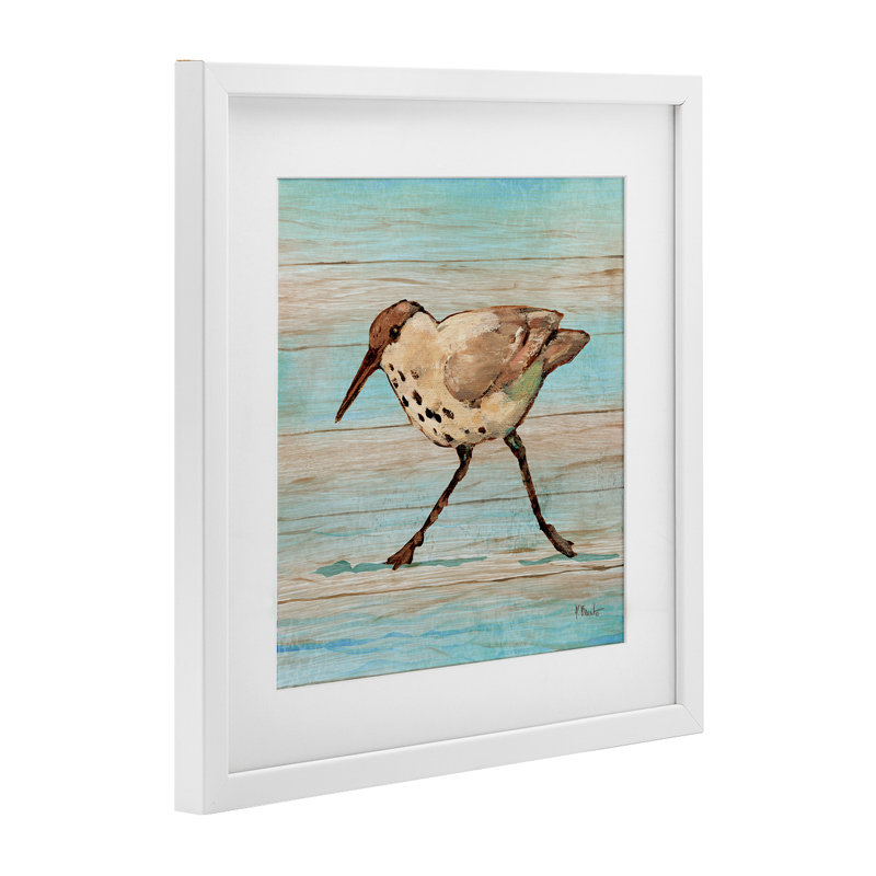 «Coastal Teak Sandpiper», reproduction d'art sous verre encadrée par Paul Brent, H 13 po x l 13 po, Cadre blanc côtier