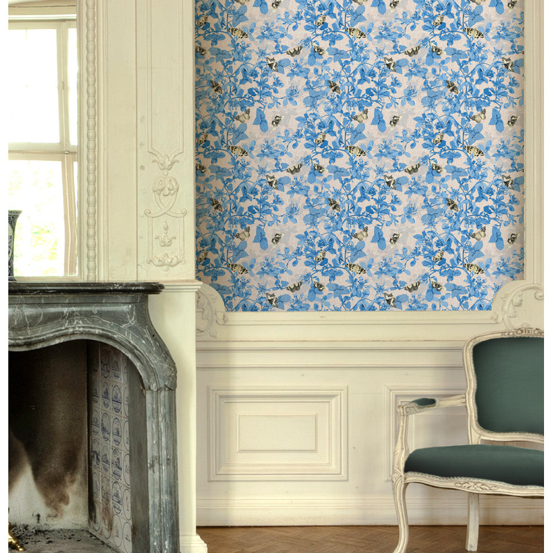 Yuki Osada Floral Wallpaper Double Roll, Cerulean/Blush