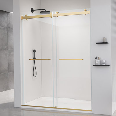 Portes de douche coulissantes sans cadre à fermeture en douceur, porte de douche coulissante de salle de bain, porte en verre pour salle de bain