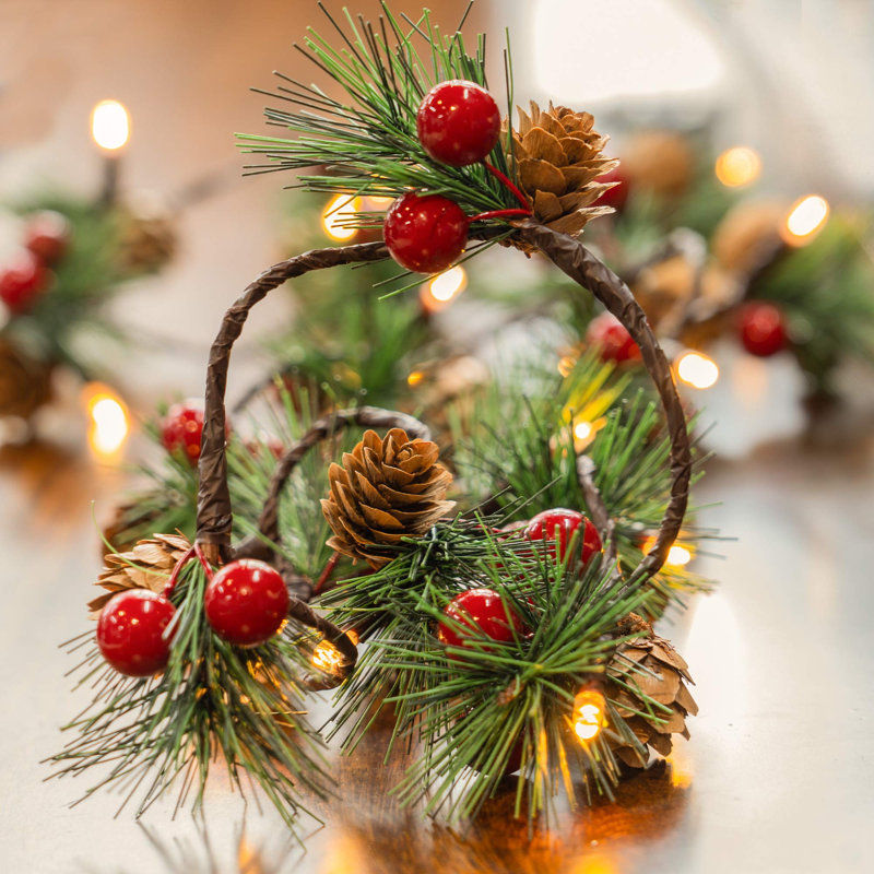 Guirlande de Noël 6,56 pi avec 20 aiguilles de pin rouges et baies rouges