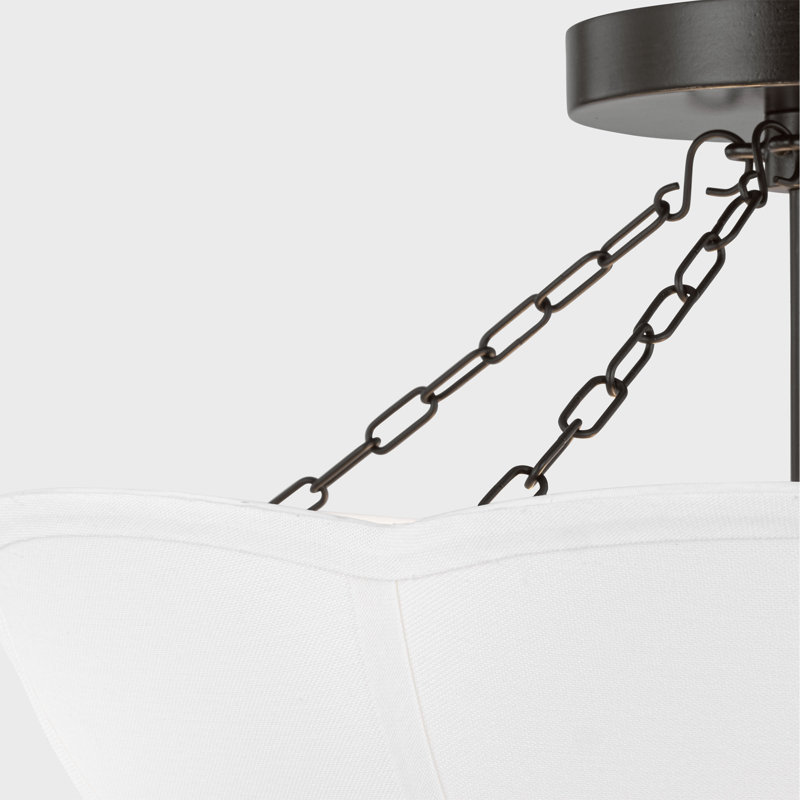 Plafonnier semi-encastré en tissu de lin blanc, Fer vieilli