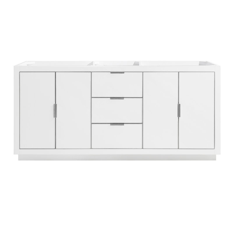 Austen 72'' W Double Bathroom Vanity Base, White/Brushed Silver