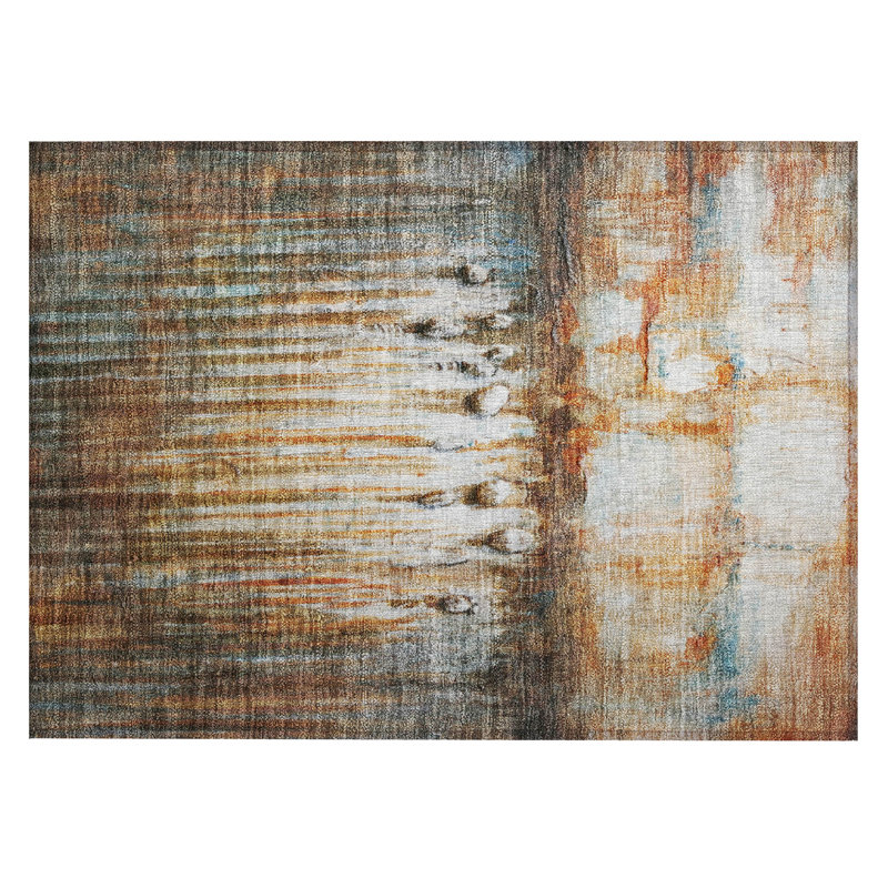 Machine Washable Indoor/Outdoor Xhevrie Paprika Rug, Rectangle 1'8" x 2'6"