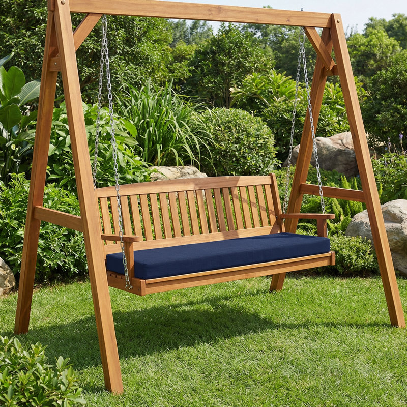 Outdoor Bench Cushion, Rainproof Patio Furniture Cushions for Porch Swing with Ties, 48"×16", navy blue