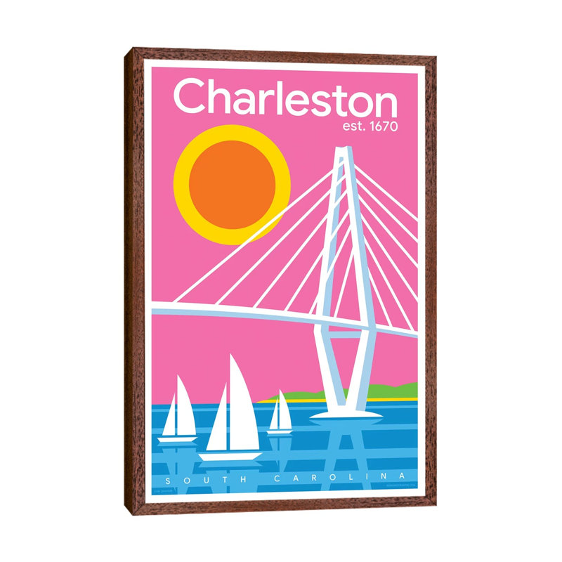 Charelston Modern Travel by Jim Zahniser - Print on Canvas, 66.04cm H x 45.72cm W x 3.81cm D, Classic Brown Wood Framed
