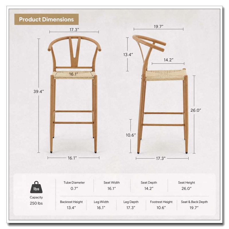 Fauteuil de style médiéval en Y pour tabouret de bar, Bois naturel - 4 pièces