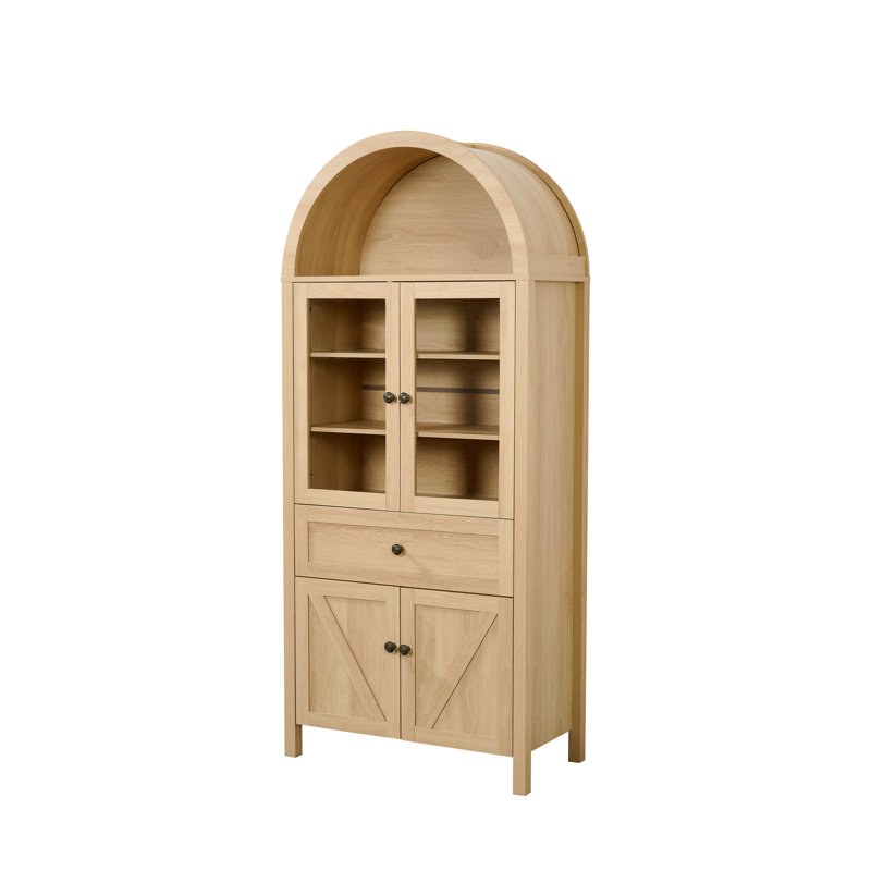 Grande armoire de rangement à tablettes multiples avec arche rétro, Jaune