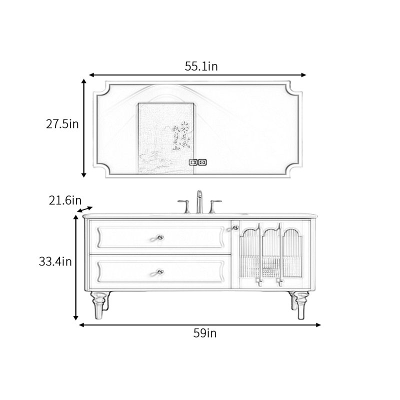 Armoire de salle de bain rétro, 59", Noir