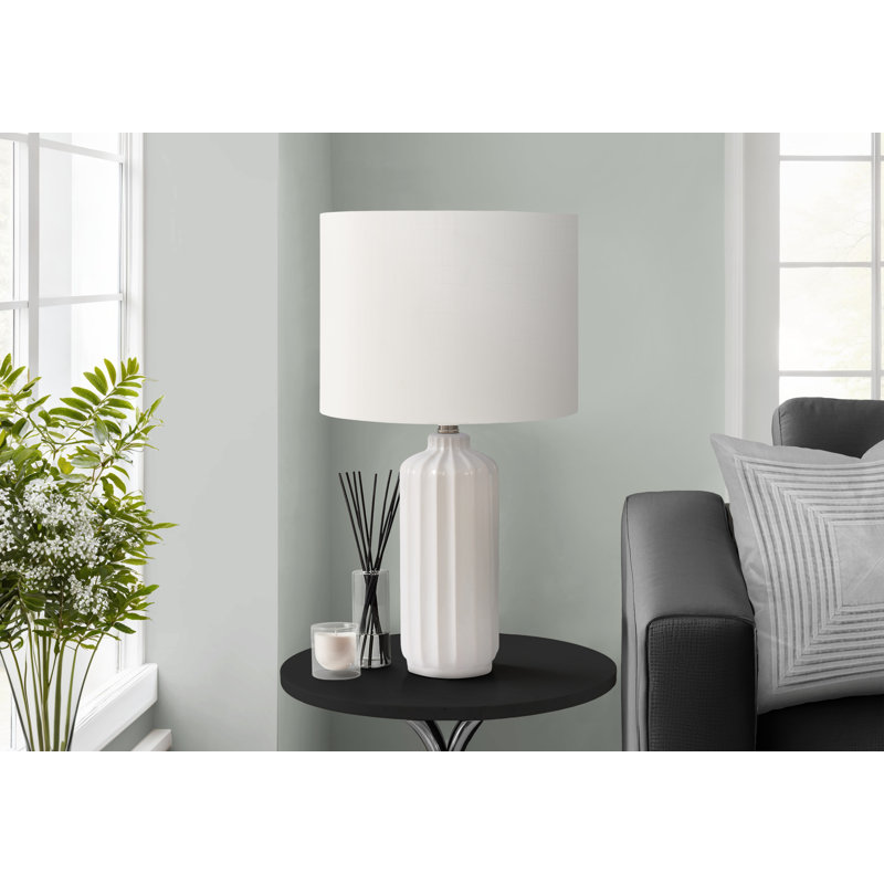 Lighting, H 23 po, lampe de table, céramique, abat-jour ivoire / crème, contemporain, moderne, Crème
