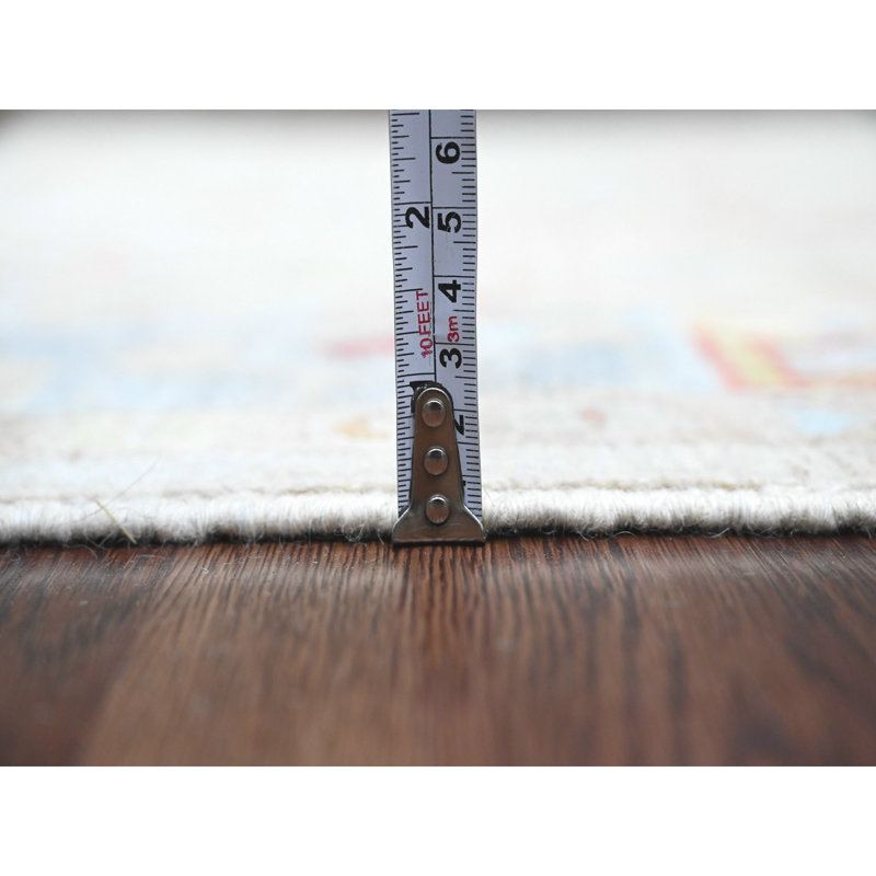 Tapis de couloir blanc en laine noué à la main 4 pi 1 po x 10 pi 1 po Angora