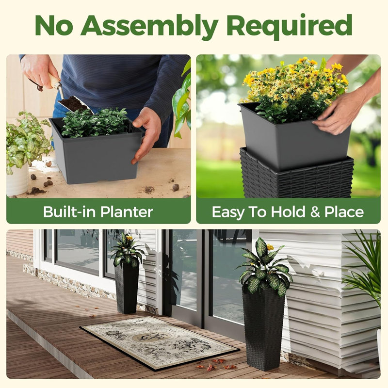 2-Pack Extra Deep Outdoor Planters with 4 Drainage Holes, Large Decorative Flower Pots for Patio, Backyard, Home & Garden,Black in 24 Inch Tall