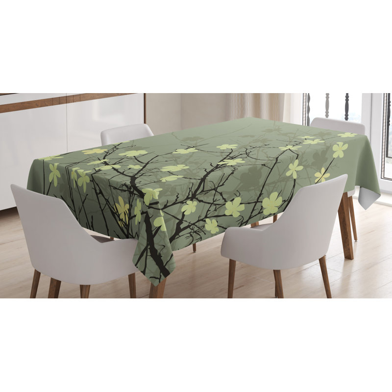 Ambesonne Japanese Tablecloth, Retro Flourishing Twiggy Eastern Blossoms Botanical Metaphoric Concept, Rectangular Table Cover For Dining Room Kitchen Decor, 52" X 70", Beige Brown