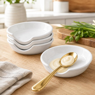 Ceramic Spoon Rest, 4.8 Inch, Set of 4, Spoon Rest Set, White
