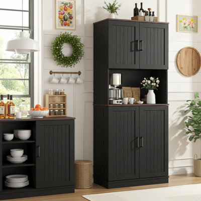 71" Tall Kitchen Pantry Cabinet, Farmhouse Kitchen Storage Cabinet With 6 Hanging Shelves And Adjustable Shelves, Freestanding Cupboard For Dining Roo by Winston Porter