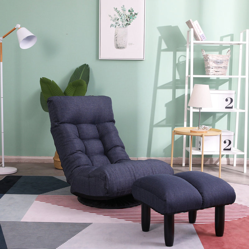 Chaise de plancher inclinable avec structure en métal, rotation à 360 degrés - pour relaxer 3 fonctions de réglage bleu marine, poids de 29,3 lb à la maison