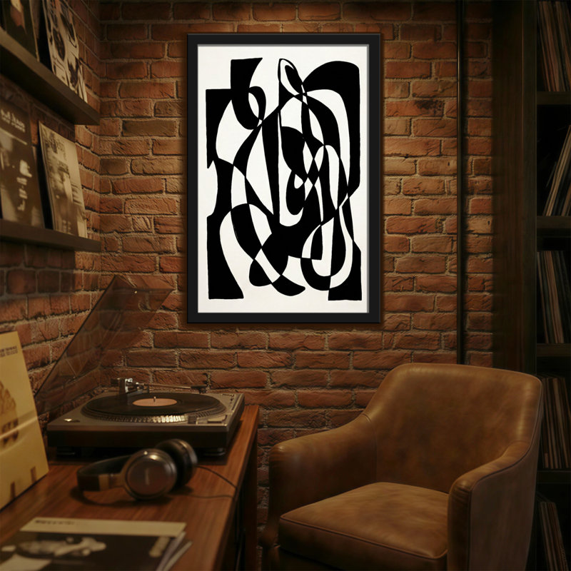 Abstract Abstract Black And White Curved Forms, 18" H x 12" W