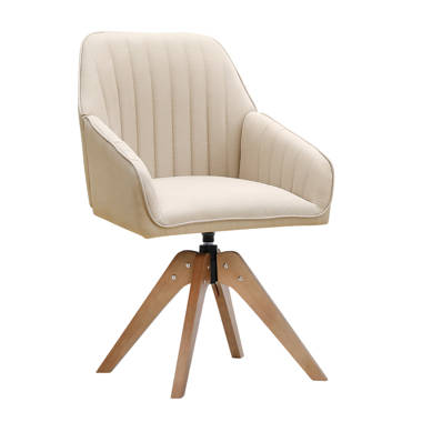 Art Leon Modern Off White Swivel Accent Desk Chair with Oak Wood